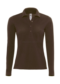 brąz, czekoladowa, Polo Safran Pure Longsleeve women , polo długi rękaw damska, b&c