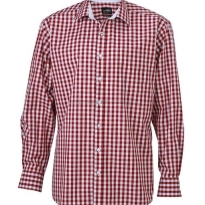 bordowo biała Koszula kelnerska MĘSKA w kratę długi rękaw James&Nicholson