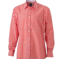 pomarańczowo biała Koszula kelnerska MĘSKA w kratę długi rękaw James&Nicholson