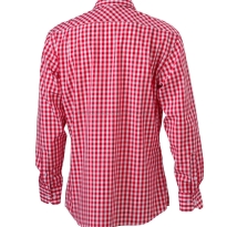 slim czerwono biała Koszula kelnerska MĘSKA w kratę długi rękaw James&Nicholson 