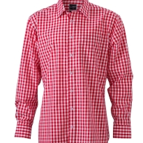 czerwono biała bawełna Koszula kelnerska MĘSKA w kratę długi rękaw James&Nicholson