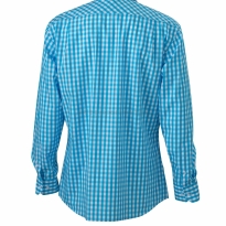 turkus tył slim fit w kratkę Koszula kelnerska MĘSKA z długim rękawem James&Nicholson