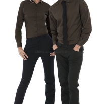 brązowa koszula kelnerska męska 97% bawełna 3& elastan B&C premium poplin P21