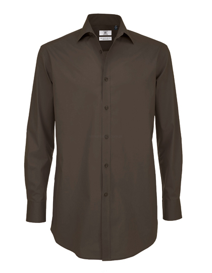 brązowa slim koszula kelnerska męska 97% bawełna 3% elastan B&C premium poplin P21