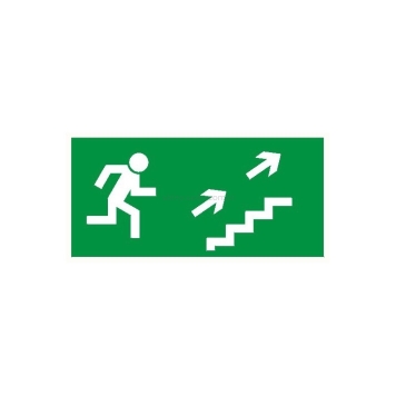 Kierunek do wyjścia drogi ewakuacyjnej schodami w górę w prawo
