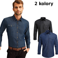 koszula męska pr222, pw222 premierworkwear, koszula jeansowa męska bawełniana