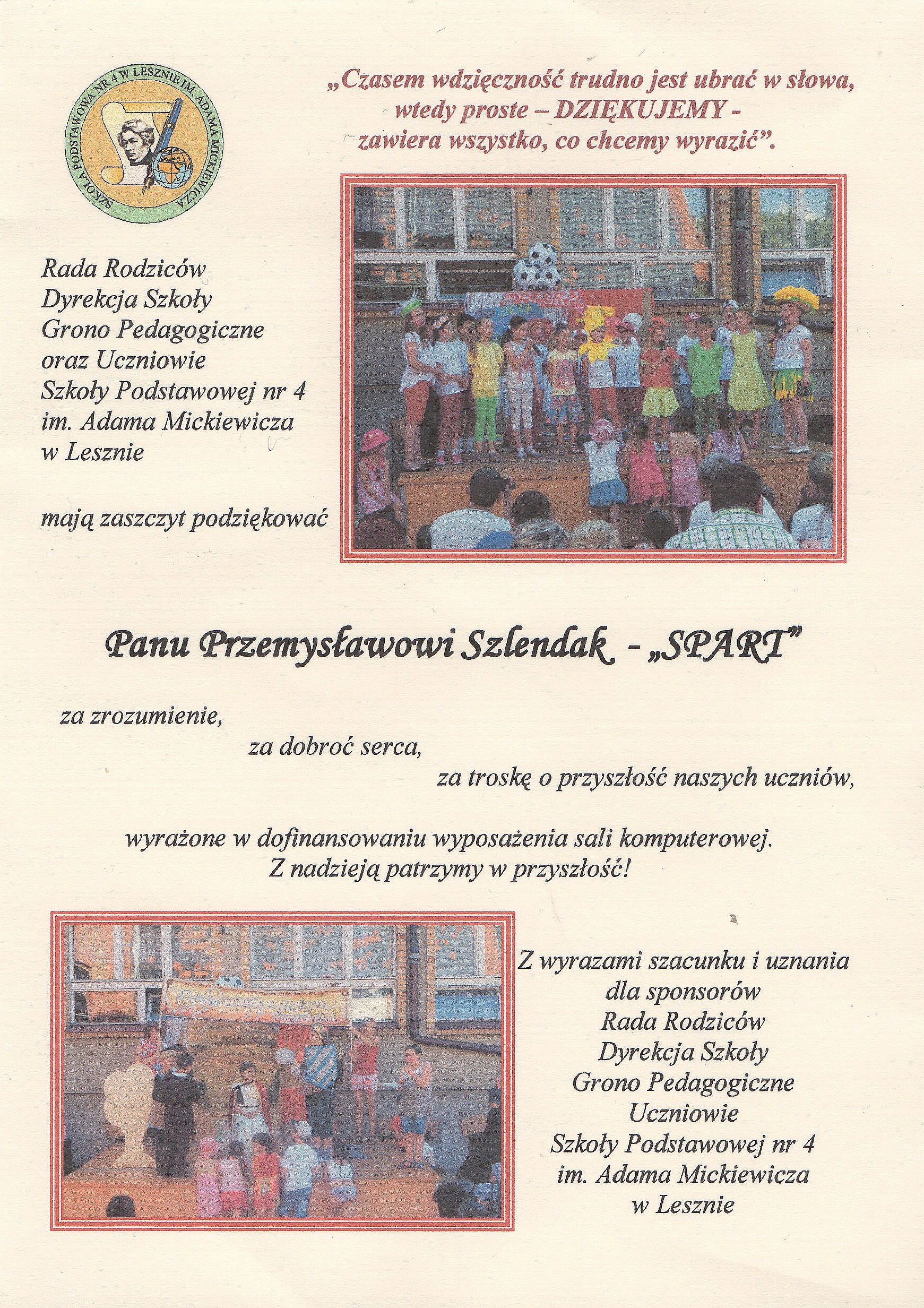 sponsoring dla dzieci szkoły w Lesznie